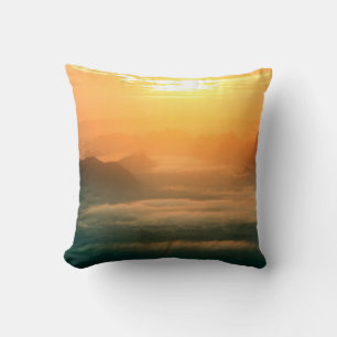 The landscape photo, beautiful sea fog in morning throw pillow