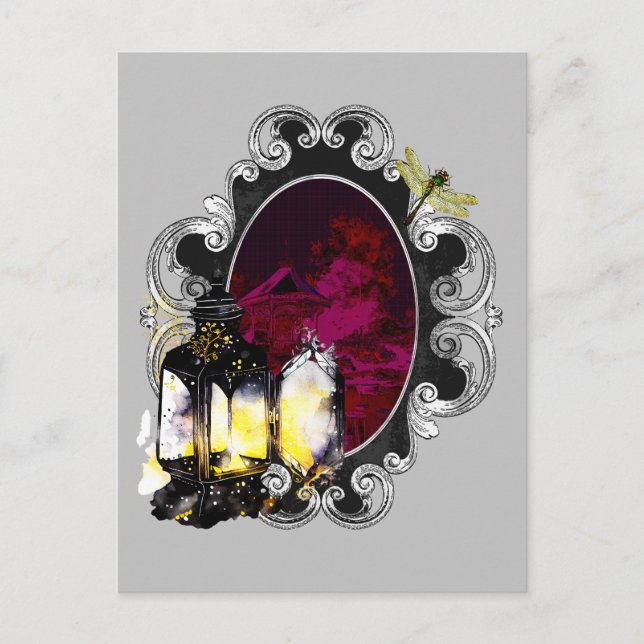 The Lantern And The Dragonfly - Magical Vintage Postcard (Front)