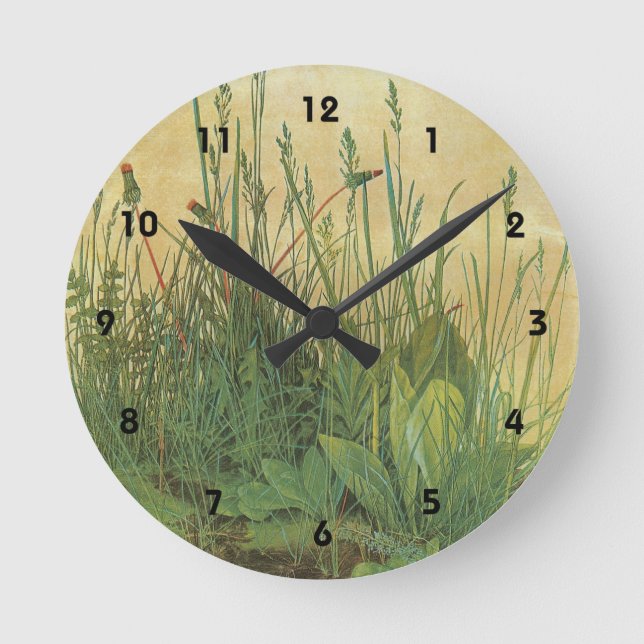 The Large (Great) Piece of Turf by Albrecht Durer Round Clock (Front)