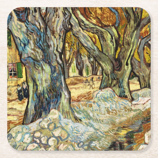 The Large Plane Trees By Vincent Van Gogh Square Paper Coaster (Front)