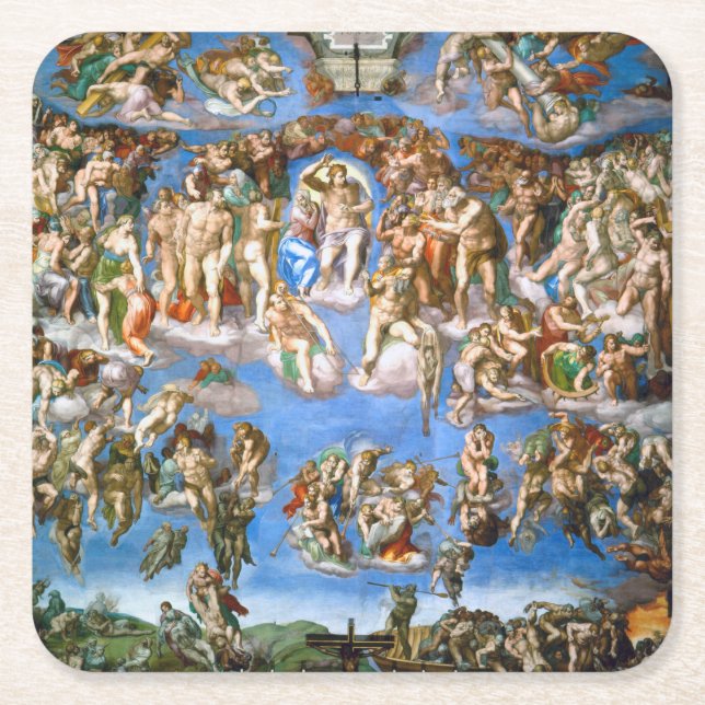 The Last Judgement, Michelangelo, 1536-1541 Square Paper Coaster (Front)