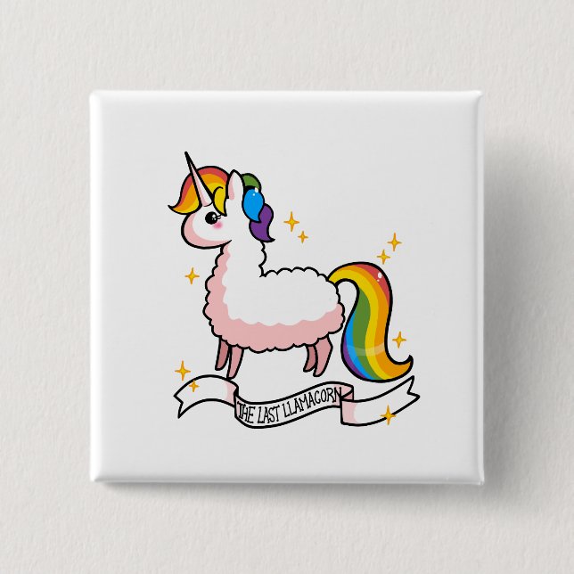 The Last Llamacorn 2 Inch Square Button (Front)
