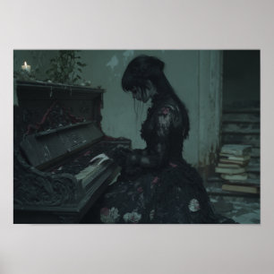 The Last Nocturne Gothic Girl at Ruined Piano Poster