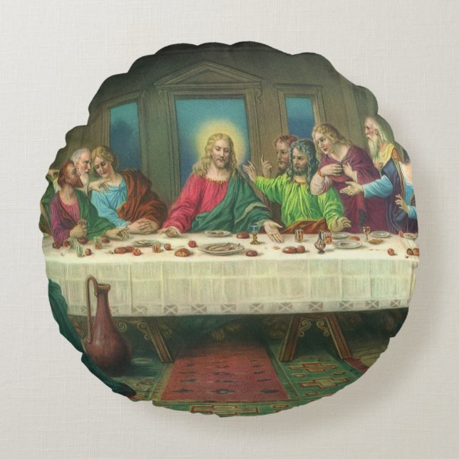 The Last Supper Originally by Leonardo da Vinci Round Pillow (Front)