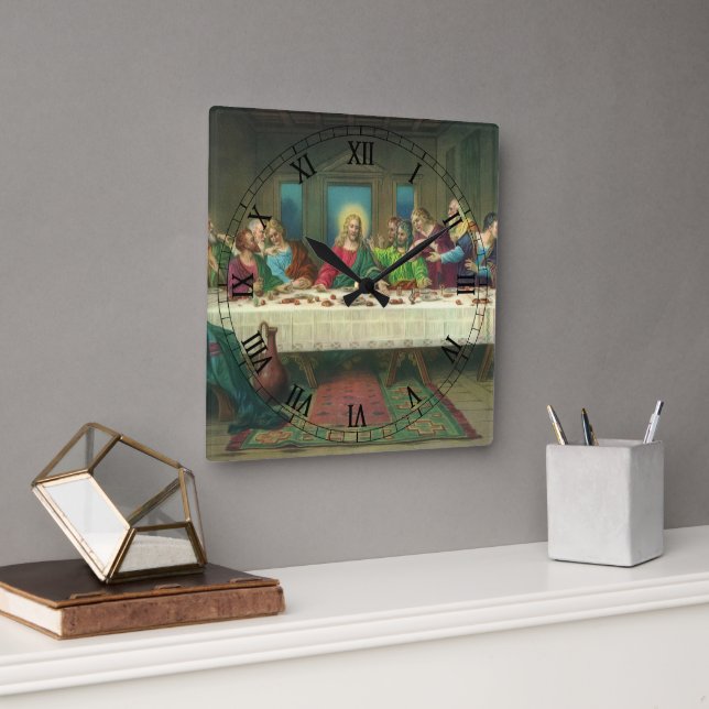 The Last Supper Originally by Leonardo da Vinci Square Wall Clock (Office)