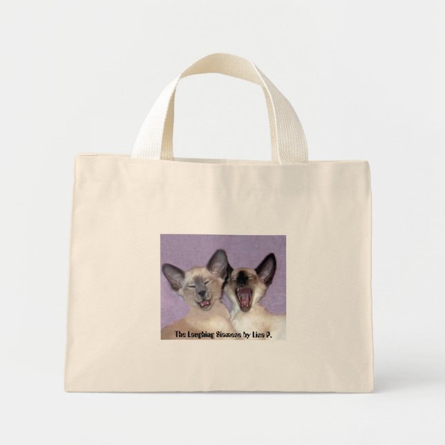 The Laughing Siamese blue striped tote bag by Lisa (Front)
