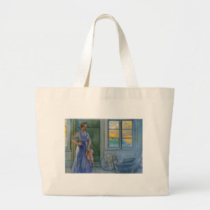 The Laundry Woman Looking at Washboard Large Tote Bag
