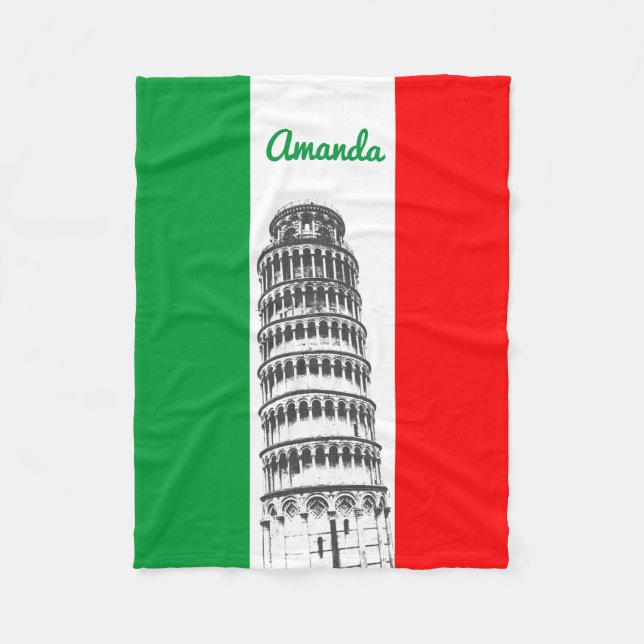 The Leaning Tower of Pisa and The Italian Flag Fleece Blanket (Front)