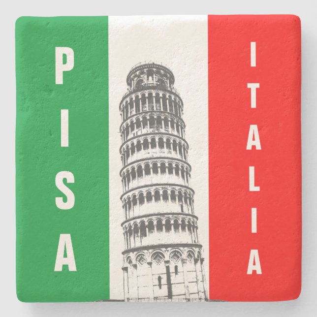The Leaning Tower Of Pisa And The Italian Flag Stone Coaster (Front)