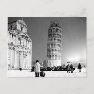 The Leaning Tower under the snow (B&W) Postcard