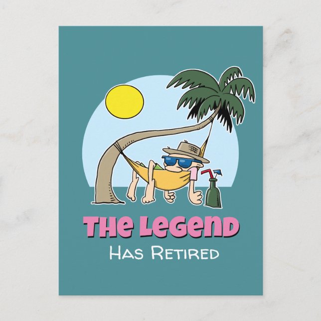 The Legend Has Retired Funny Chill Hammock Cartoon Postcard (Front)
