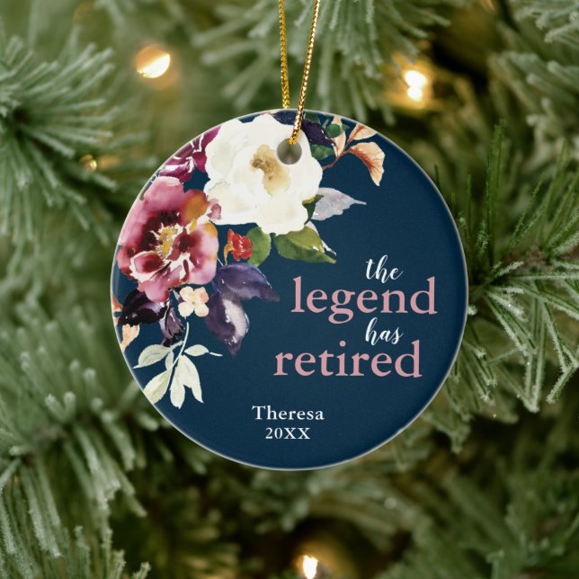 The Legend Has Retired Personalized Elegant Floral Ceramic Ornament (Tree)