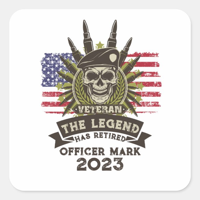 The Legend Has Retired Personalized Veteran Square Sticker (Front)