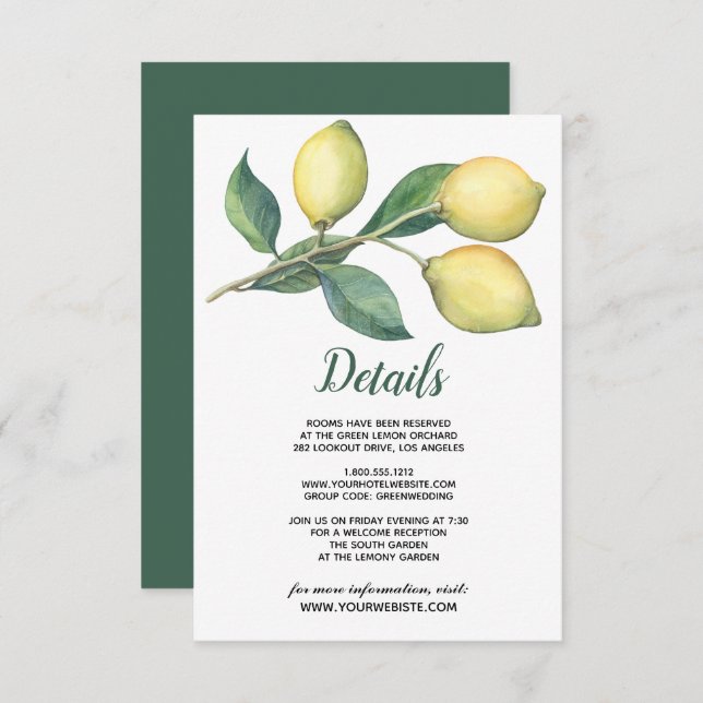 The Lemon tree Branch | Wedding Guest Details Invitation (Front/Back)