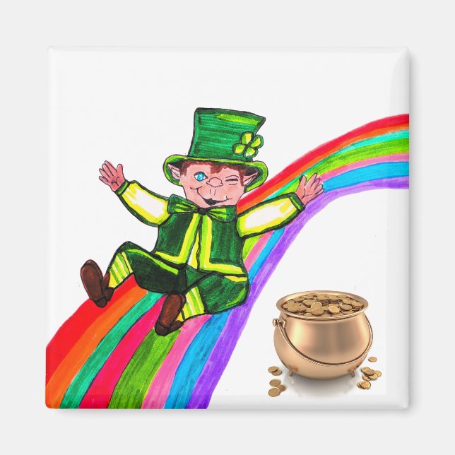 THE LEPRECHAUN ON THE RAINBOW Magnet (Front)