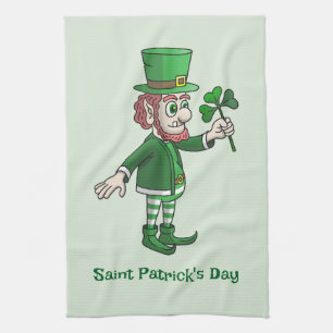 The Leprechaun with a shamrock Kitchen Towel