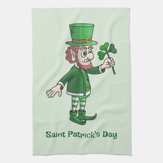 The Leprechaun with a shamrock Kitchen Towel (Vertical)