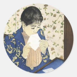 The Letter by Mary Cassatt, Vintage Impressionism Classic Round Sticker