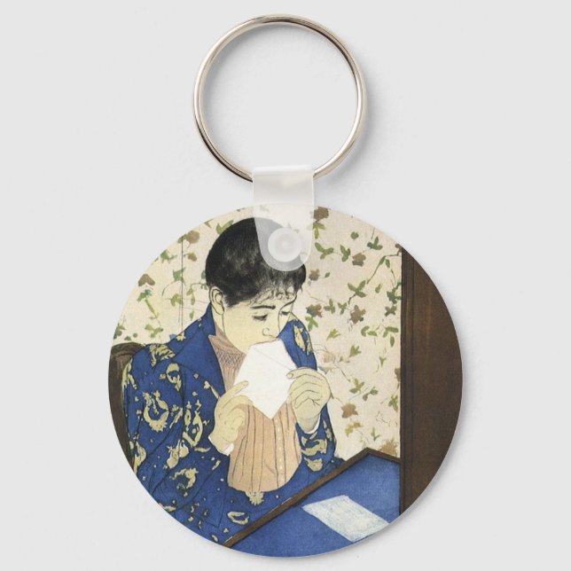 The Letter by Mary Cassatt, Vintage Impressionism Keychain (Front)