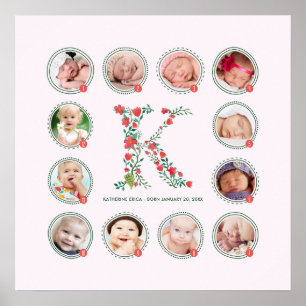 The Letter K First Year Photo Collage Keepsake Poster