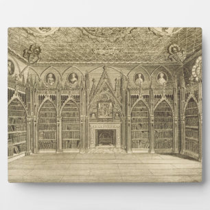The Library, engraved by Godfrey, from 'Descriptio Plaque