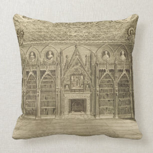 The Library, engraved by Godfrey, from 'Descriptio Throw Pillow