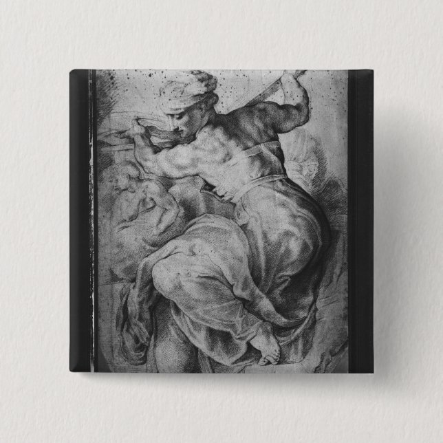 The Libyan Sibyl, after Michangelo Buonarroti 2 Inch Square Button (Front)