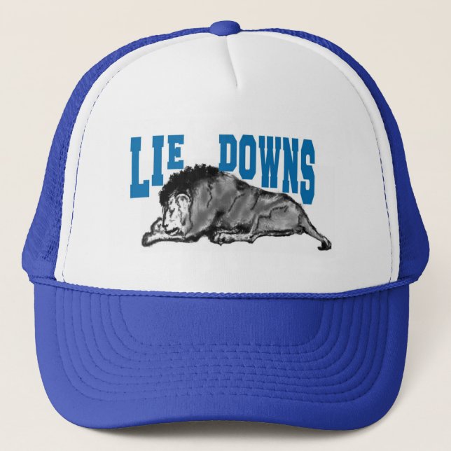The Lie Down Lions Joke Trucker Hat (Front)