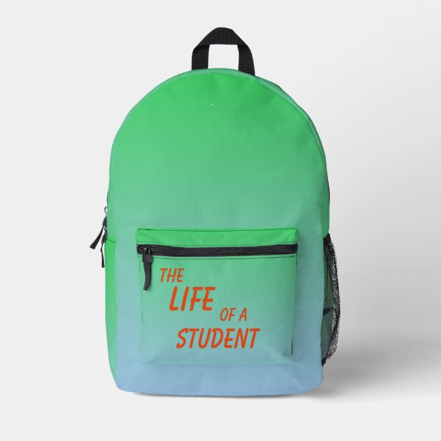 The Life of A Student Green Gradient Printed Backpack (Front)