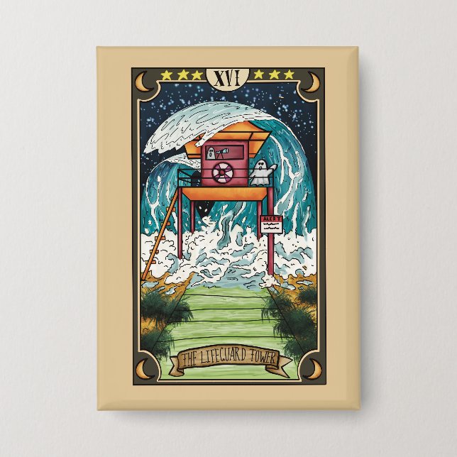 The Lifeguard Tower | Funny Tarot Card Button (Front)