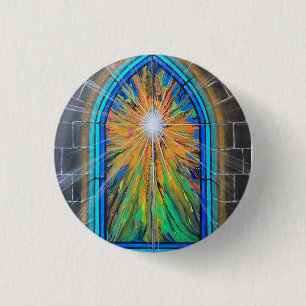 The Light 3 Church Stained Glass Window    1 Inch Round Button
