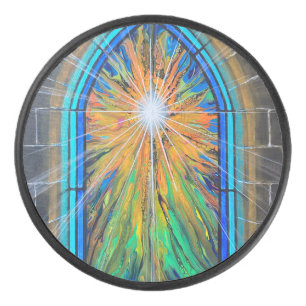 The Light 3 Church Stained Glass Window     Hockey Puck