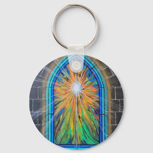 The Light 3 Church Stained Glass Window    Keychain (Front)