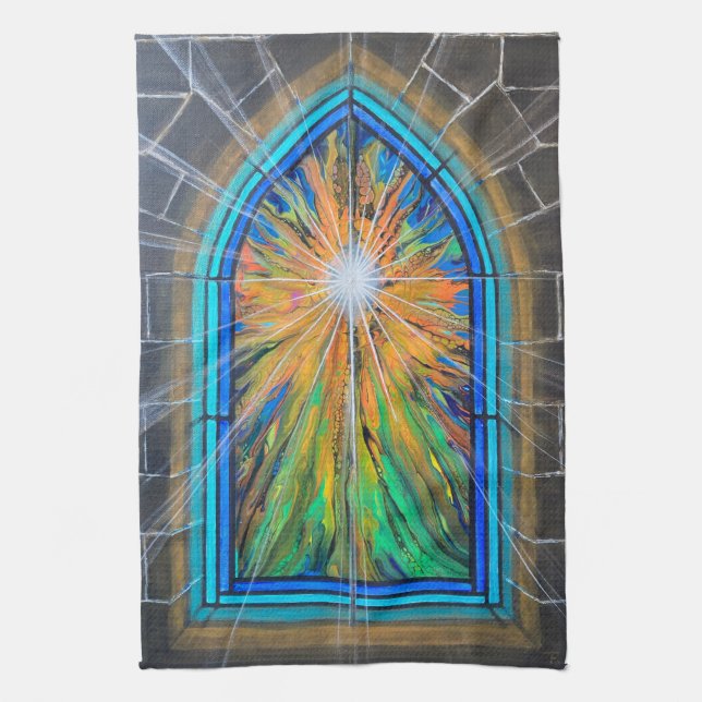 The Light 3 Church Stained Glass Window       Kitchen Towel (Vertical)