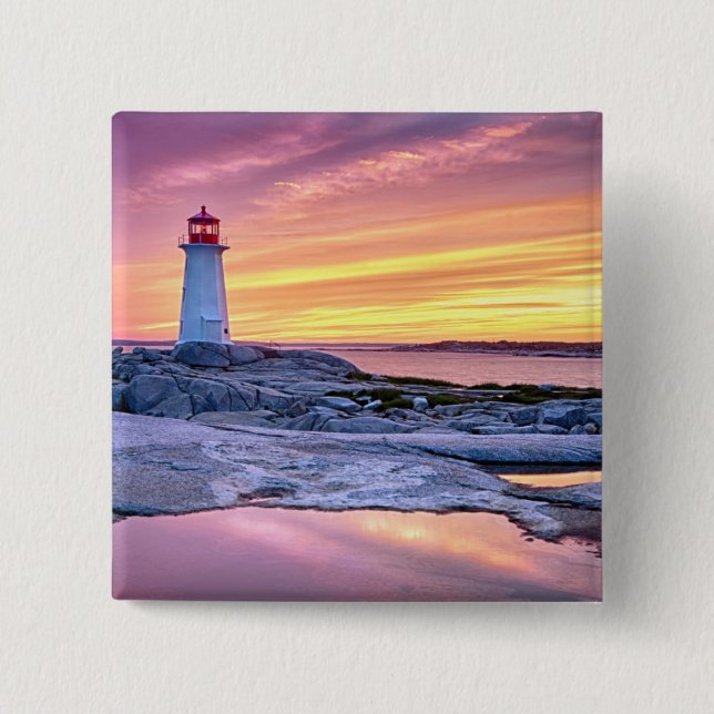 The Light Keeper | Peggy'S Cove 2 Inch Square Button (Front)