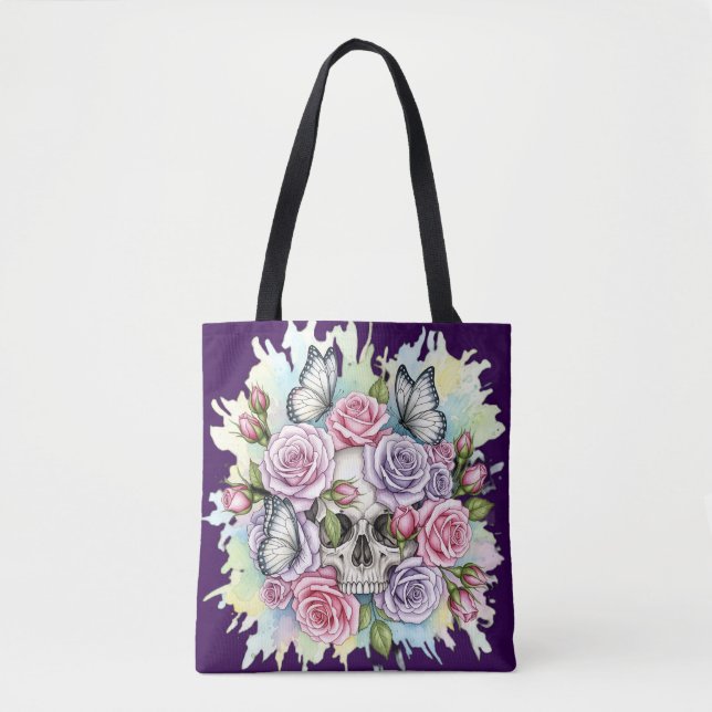 The Light Legacy - Gothic Skull & Rose Tote Bag (Front)