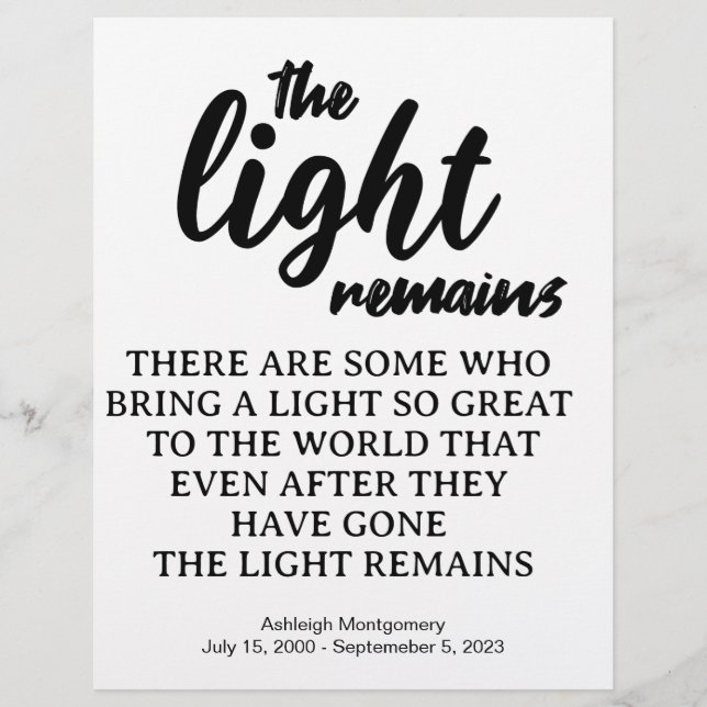 The Light Remains Funeral Memorial Flyer (Front)