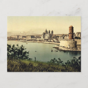 The lighthouse and cathedral, Marseilles, France v Postcard