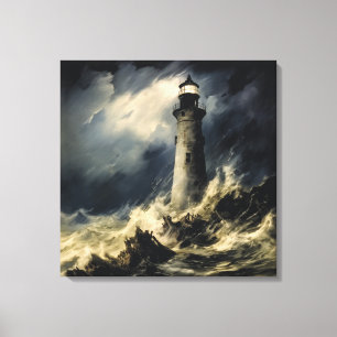 The Lighthouse in Storm Fine Art Canvas Print