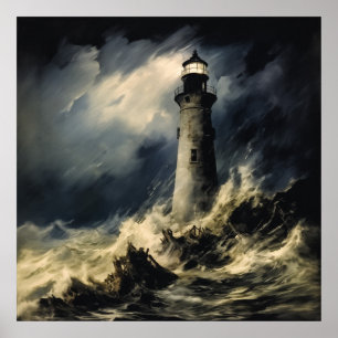 The Lighthouse in Storm Fine Art Poster