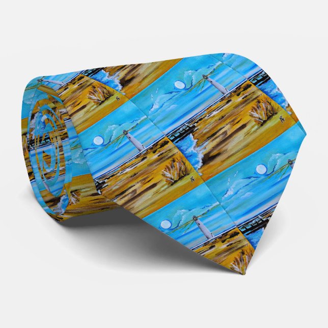 The Lighthouse on the Beach Painting by Alfred Fox Tie (Rolled)