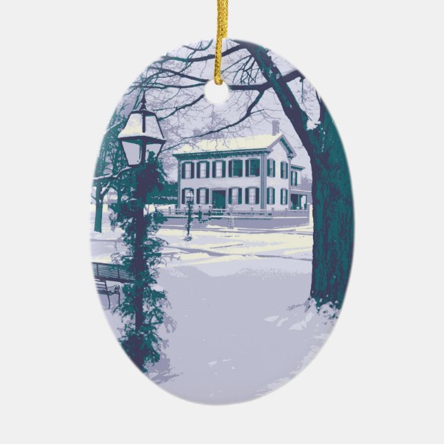 The Lincoln Home at Christmas Ceramic Ornament (Front)