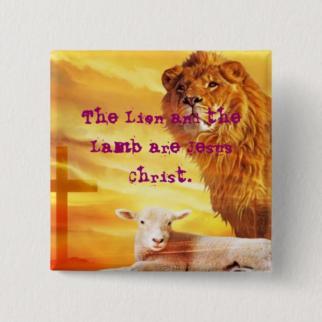 The Lion and the Lamb 2 Inch Square Button (Front)