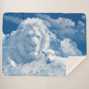 The Lion and The Lamb Formed From Clouds Sherpa Blanket