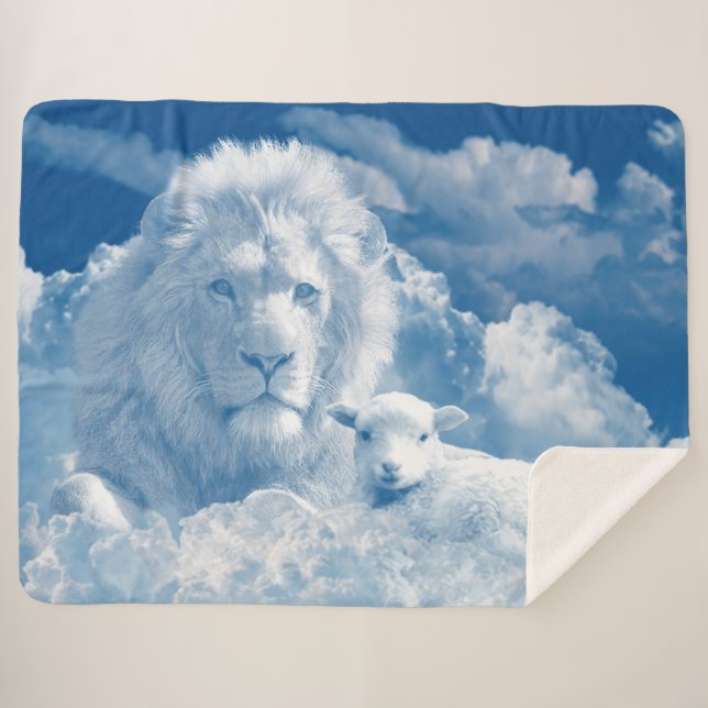 The Lion and The Lamb Formed From Clouds Sherpa Blanket (Front (Horizontal))