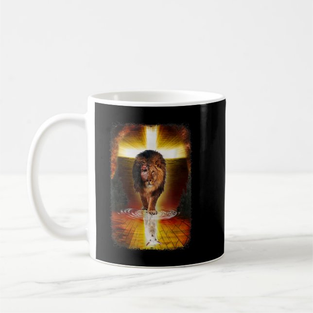 The Lion And The Lamb Jesus Christ Cross Christian Coffee Mug (Left)