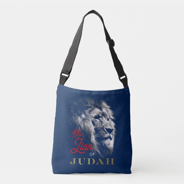 The Lion of Judah Navy Blue Red Gold Christian Crossbody Bag (Front)