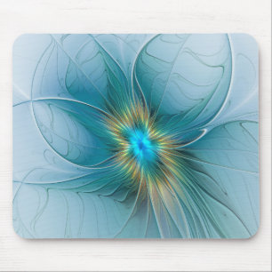The little Beauty Modern Blue Gold Fractal Flower Mouse Pad
