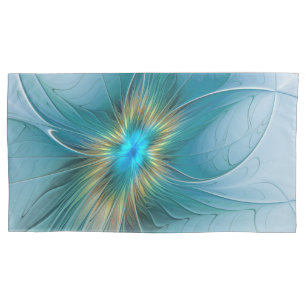 The little Beauty Modern Blue Gold Fractal Flower Pillowcase