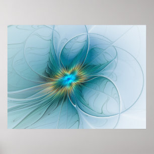 The little Beauty Modern Blue Gold Fractal Flower Poster